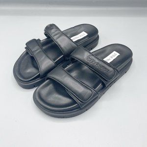 NEW Steve Madden Black Velcro Strap Slide Sandals